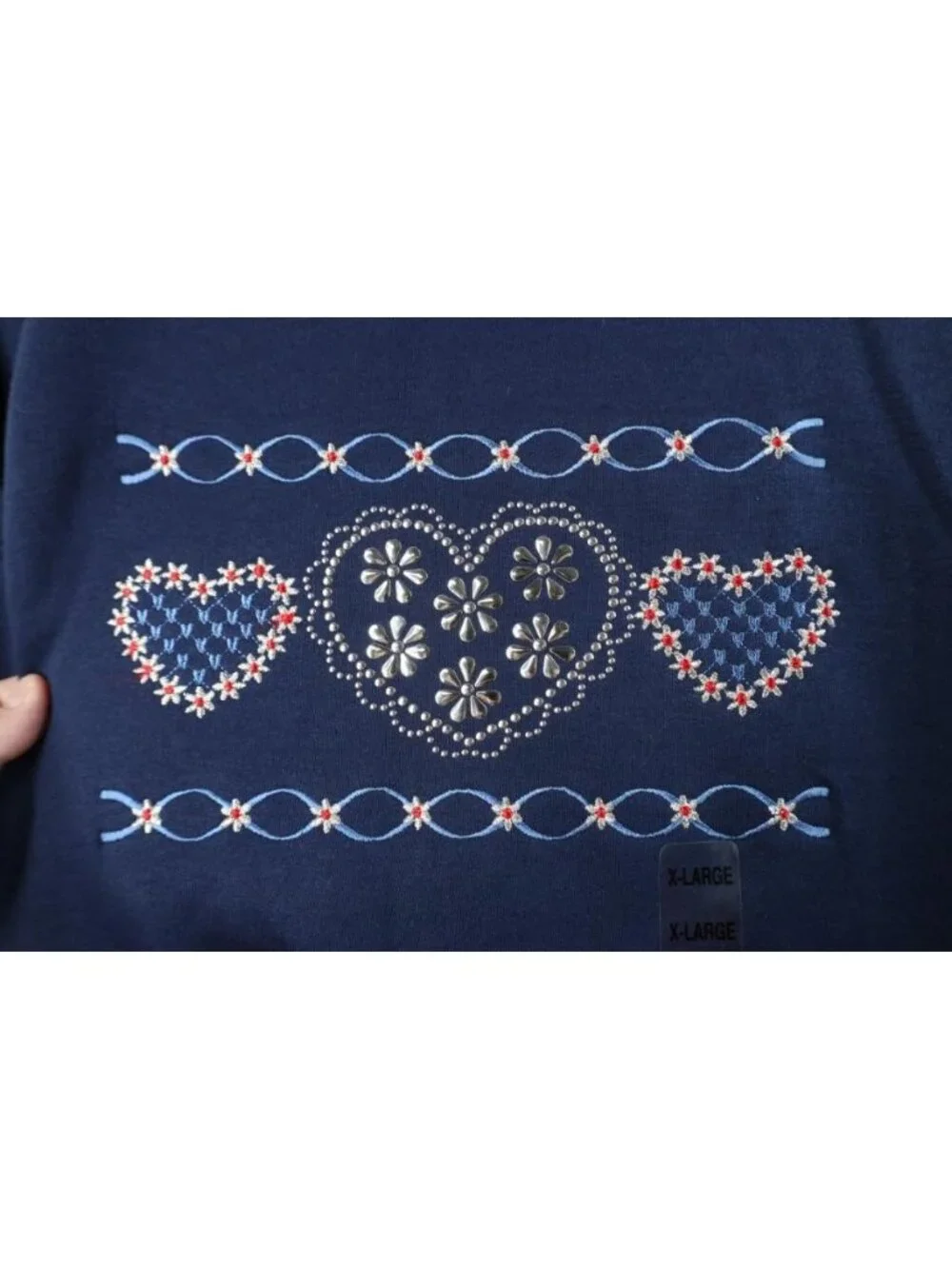 Deadstock Vintage 90s Womens XL Quilt Flower Heart Sequin Layered Sweatshirt